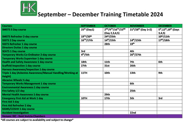 Course Schedule - Sep-Dec 2024
